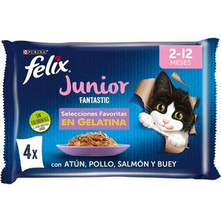 Felix Junior Fantastic Carne e Peixe em Geleia saqueta - Multipack
